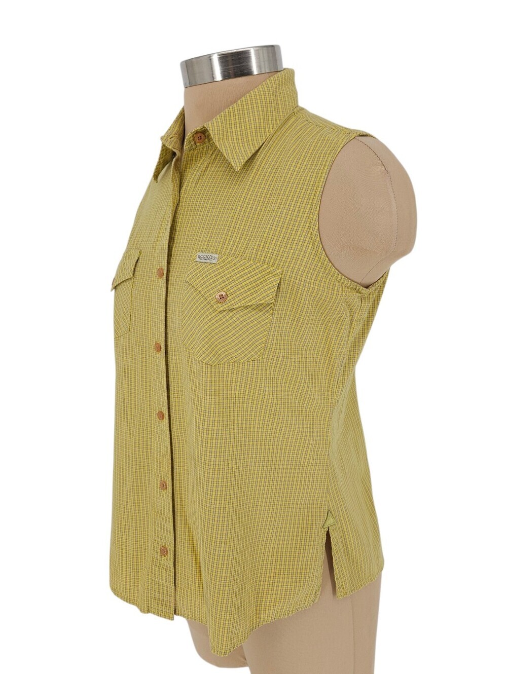 Rockies Western Shirt Yellow Check Plaid Sleeveless Button Collared Top Medium - Picture 3 of 8